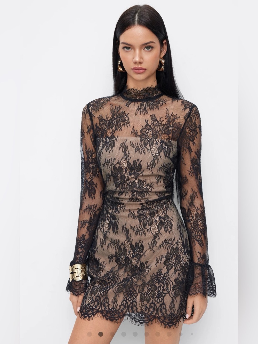 NWT Cider Lace Stand Collar Long Sleeve Straight Mini Dress